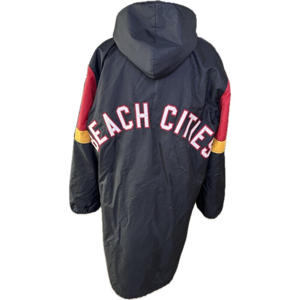 The Swimguy Women’s Swim Parka Beach Cities Hooded Sz XS Black Red Made USA Erin